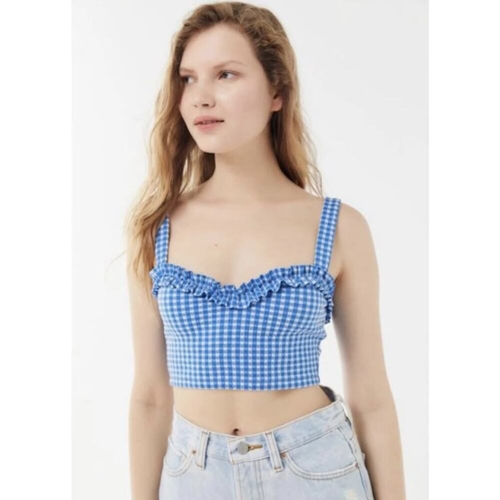 Urban Outfitters Glenda Picnic Gingham Ruffle Trim Detailing Cropped Tank Top